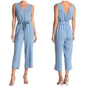 Laundry Jumpsuit Womens Tencel  14 Blue Wide Leg Slouchy Pockets Tie Waist